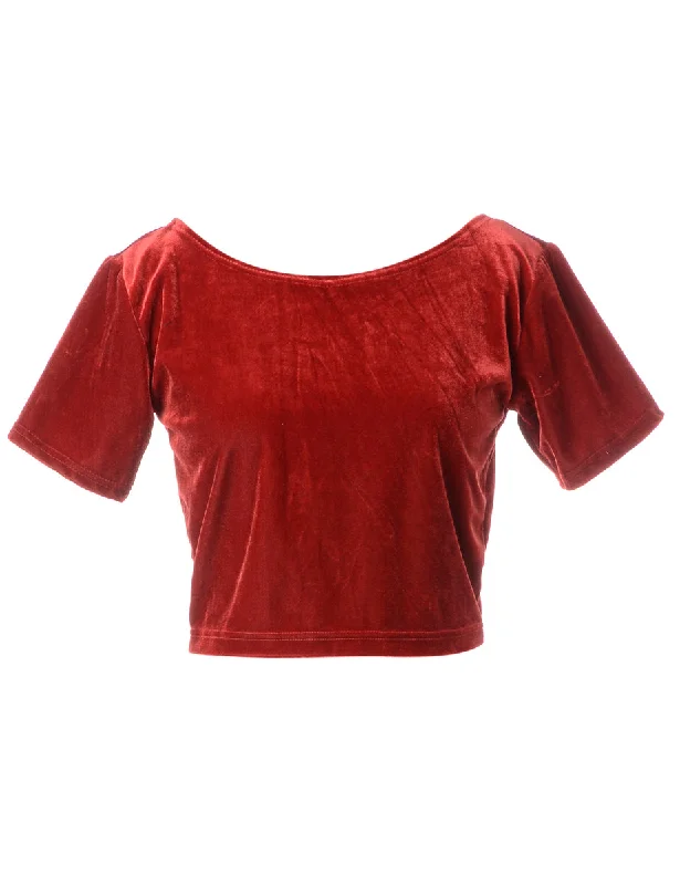 Label Velvet Low Back Crop Top Mesh Canvas Denim