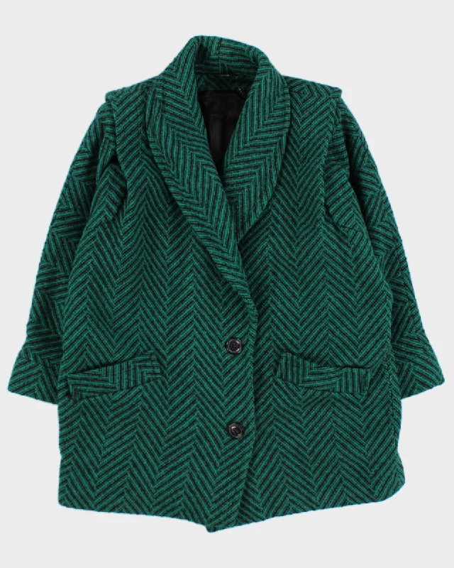 Vintage 80s Collection Elegante Thick Green Coat - L Appliqued Beaded Sequined