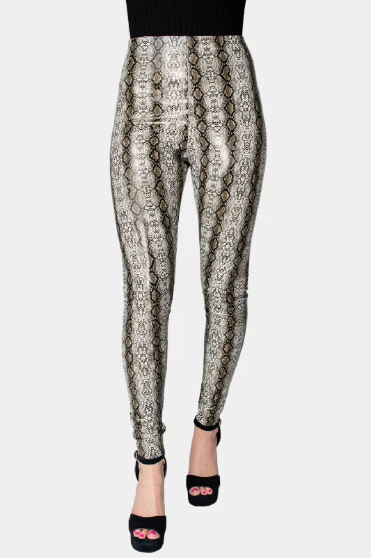 Mila Patent Vegan Leather Legging - Black Snake Fashionable Printed Leggings