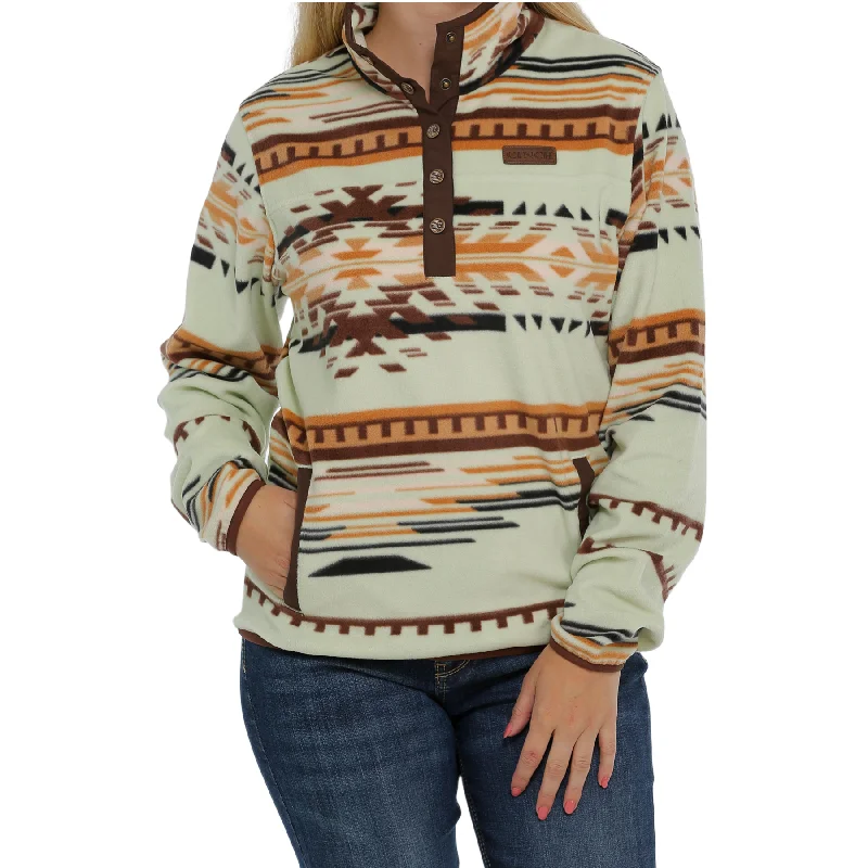 Cinch Ladies Green Aztec Printed Pullover MAK9820010 Plunging Neck Pullover