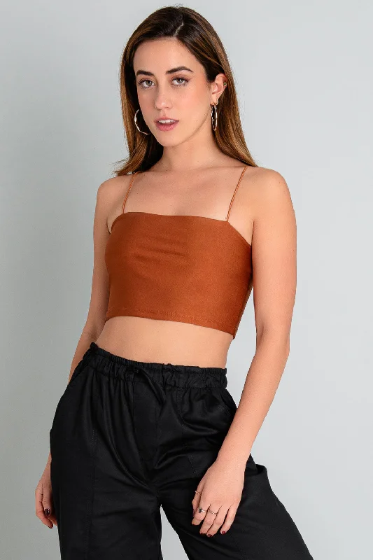 Crop top básico de tirantes elásticos Notch Collar Peter Pan Collar Cowl Neck