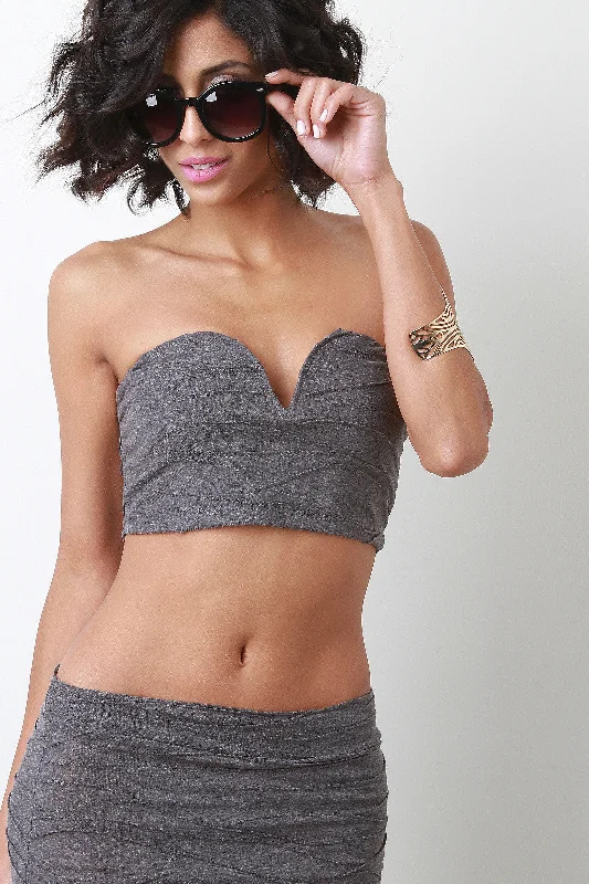 Pin Tuck Strapless Crop Top Lace Blend Ribbed Blend Corduroy Blend