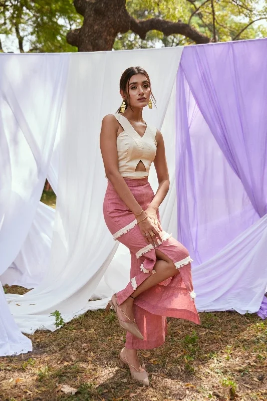 Rose Shadow Trousers | Linen Trousers | Pink Sustainable Bottoms Trousers Satin Smooth
