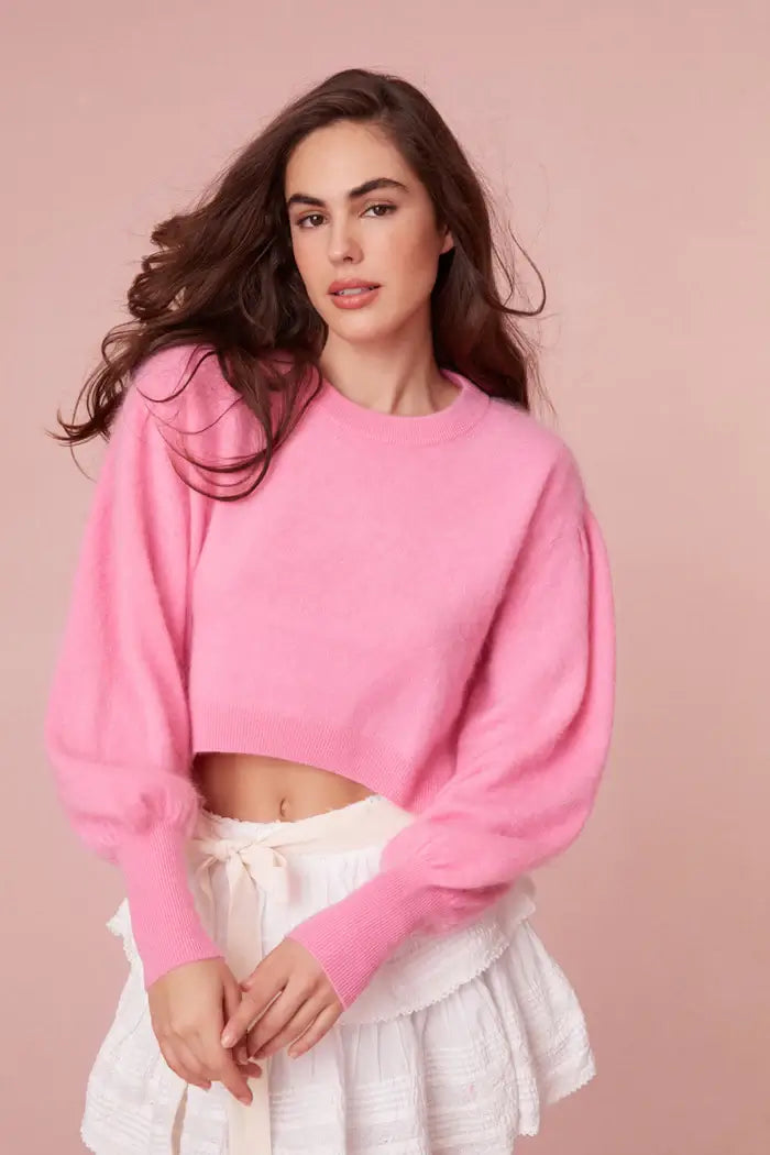 Love Shack Fancy - Candela Pullover Sweater in French Pink Flare Sleeve Stylish