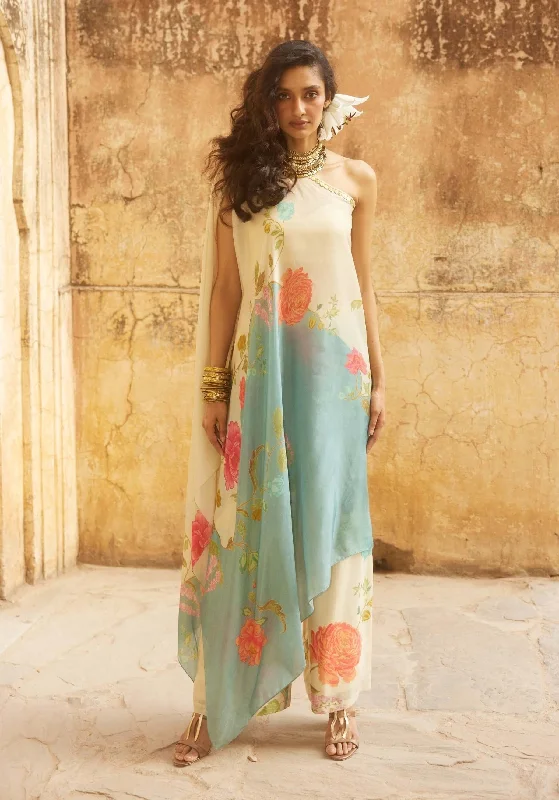 Ivory printed dress and trouser set Trousers Brand Named