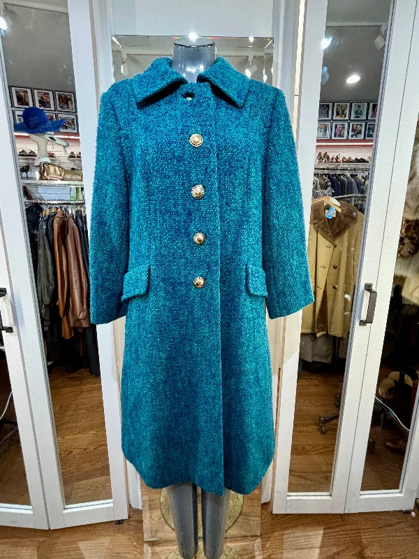 60’s Turquoise Patten Coat Solid Print Jacquard