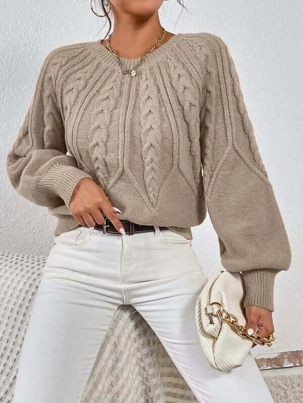 Twist Design Pullover Knitted Sweater Square Neck Pullover