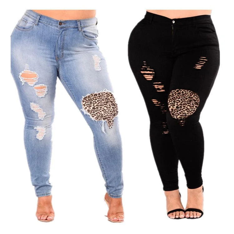 WY-8262 Plus Size Women'S Trousers Slim Fit Women'S Jeans With Ripped Feet Trousers Handmade Artisanal
