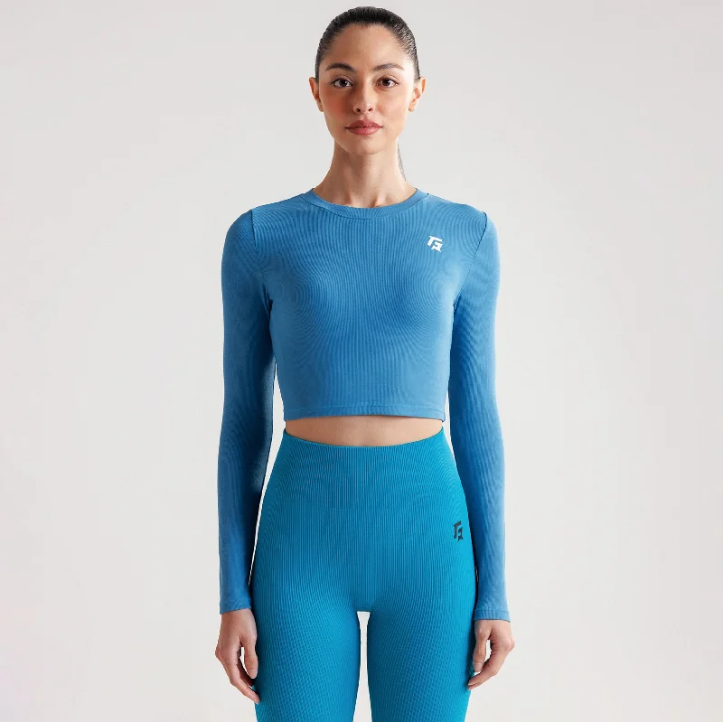 DynamicGrip Crop Top (Blue) Cashmere Blend Cotton Blend Poly Blend