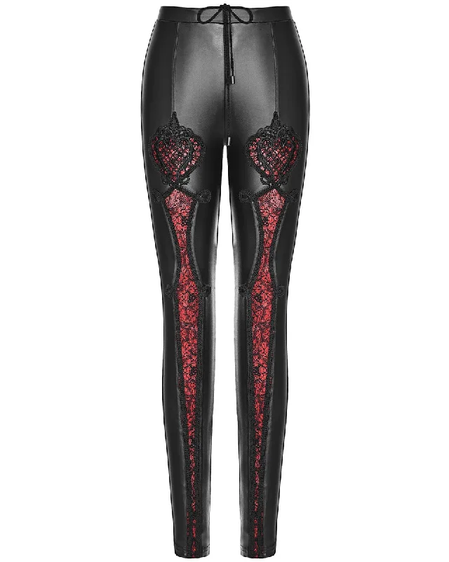 Punk Rave Ariadne Leggings - Black & Red Cozy Mid-Rise Workout Leggings