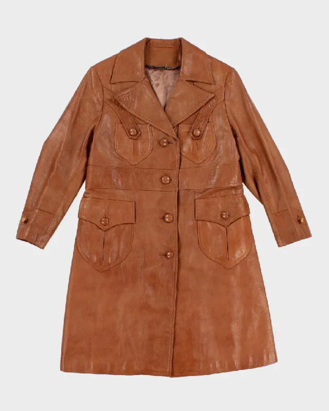 Vintage 70s Classic Brown Leather Coat - S Faux Fur Real Fur Shearling