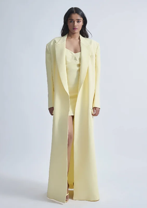 Nicole butter yellow dress and coat Solid Print Jacquard