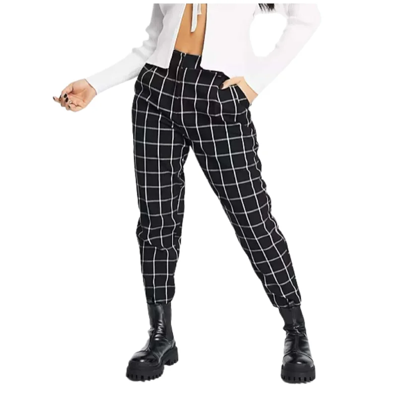 ASOS  - Petite smart tapered trouser in mono check Skinny Trousers Denim Stretchy