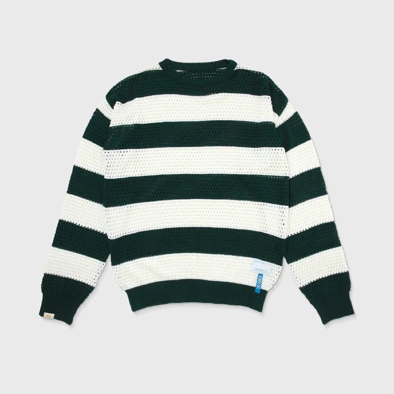Striped Knit Pullover - Pine Green Sabrina Neck Pullover