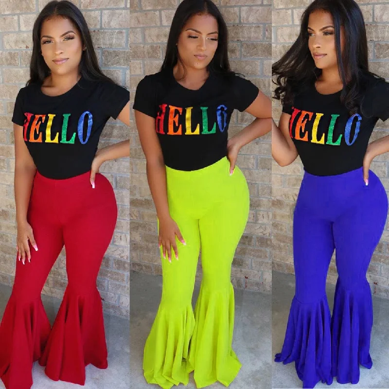 WN501256 Winter casual High Waist Solid Stretch flares pants Women's plus size Ruffle pants & trousers Trousers Leisure Comfortable WN501256 Winter casual High Waist Solid Stretch flares pants Women's plus size Ruffle pants & trousers Trousers Leisure Comfortable