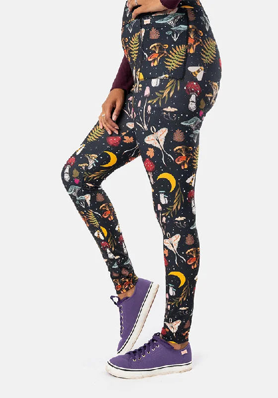 Rene Woodland Mushroom Print Popsy Leggings Comfortable Stretch Leggings