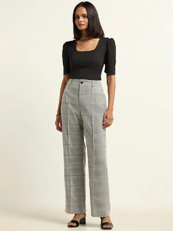 Wardrobe Grey Checked Trousers Trousers Tapered Slim Fit