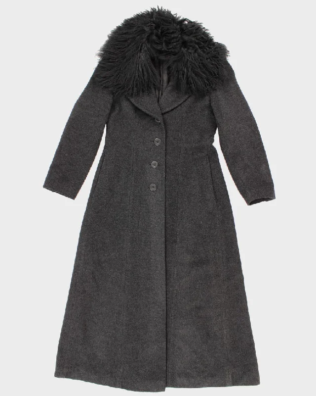 Vintage Wool Blend Elegant Fluffy Collared Coat - M Tailored Straight A-Line