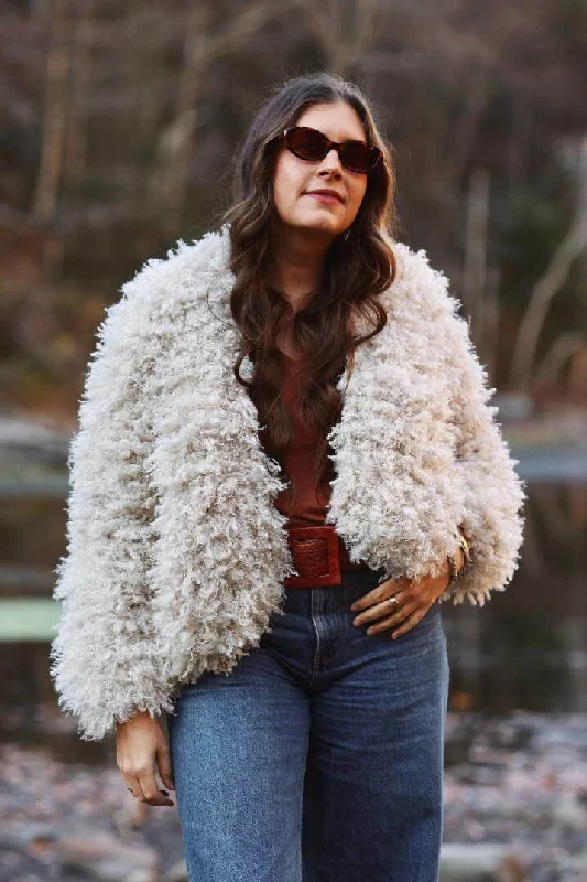 Knit Kit - Hayworth Cropped Coat Suede Faux Fur Shearling