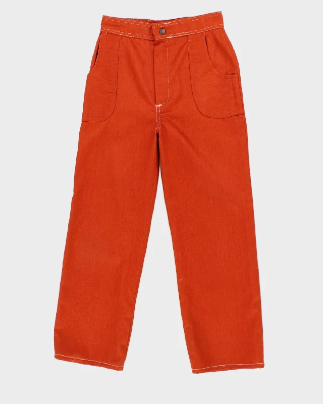 Vintage Burnt Orange Cactus Embroidered Trousers - W24 L23 Trousers Elastic Waist Soft