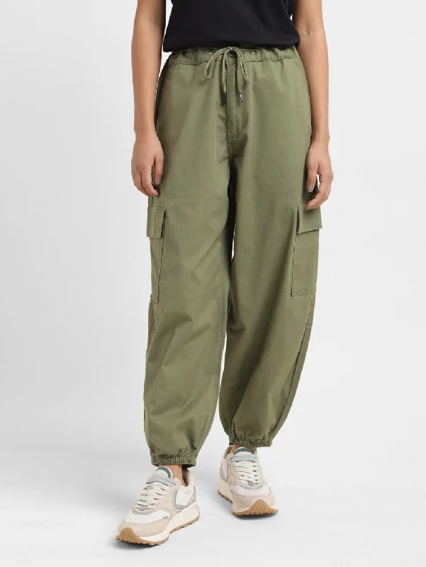 Women's High Rise Green Loose Tapered Fit Trousers Trousers fashionable chic