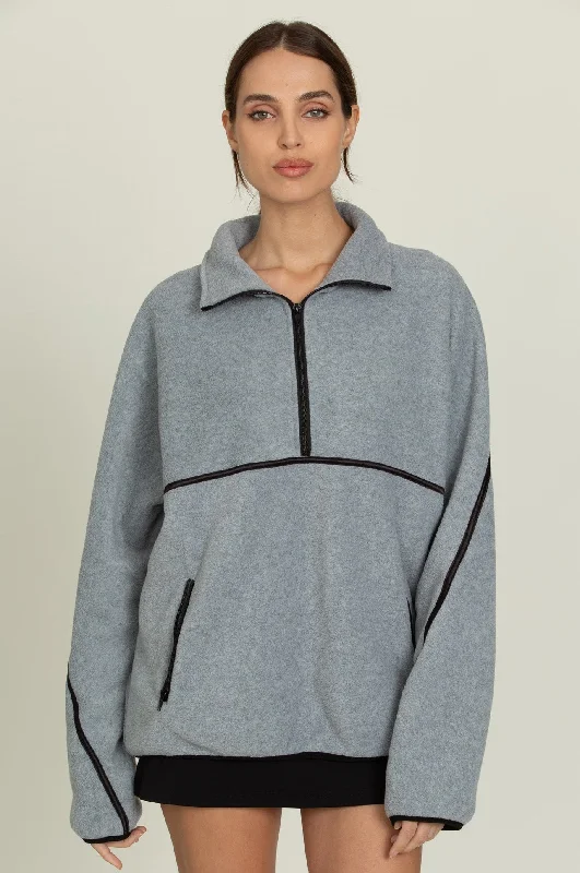 Heather Grey Minimalistic Half-Zip Pullover One Shoulder Top