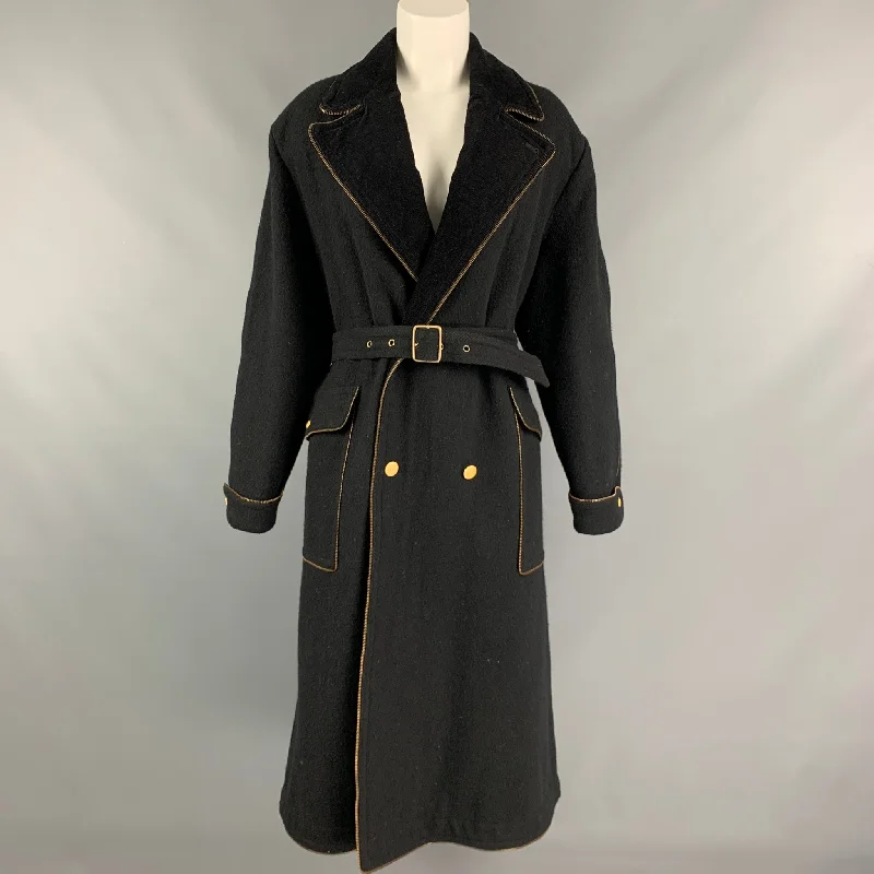 Vintage KANSAI YAMAMOTO Size M Black Wool Zipper Trim Belted Coat Sleeveless Short Sleeve Long Sleeve Vintage KANSAI YAMAMOTO Size M Black Wool Zipper Trim Belted Coat Sleeveless Short Sleeve Long Sleeve