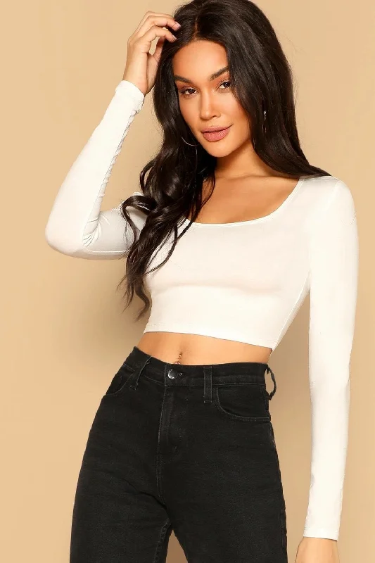 Scoop Neck Crop Top White Summer Crop Top Casual Short Sleeve
