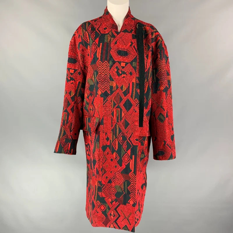 DEREK LAM Size 6 Red & Black Geometric Print Acrylic Blend Collarless Coat Striped Polka Dot Floral DEREK LAM Size 6 Red & Black Geometric Print Acrylic Blend Collarless Coat Striped Polka Dot Floral