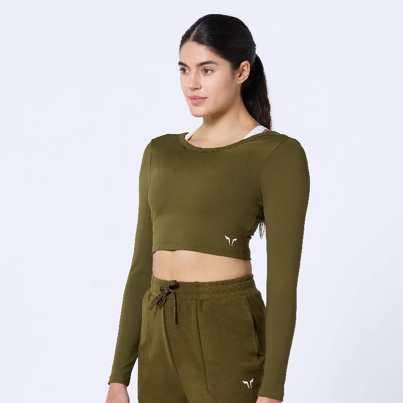Warrior Crop Top 2.0 - Dark Olive Jersey Fabric Tulle Fabric Batik Fabric