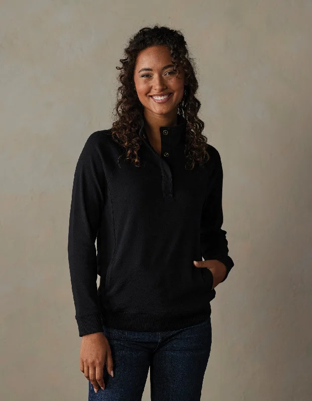 Puremeso Weekend Snap Pullover in Black Long Sleeve Pullover