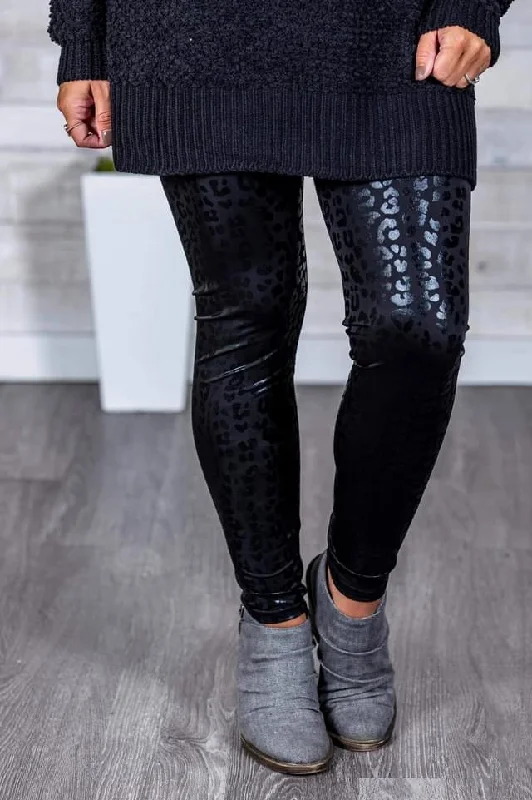 "Give 'em Attitude!" Black on Black Leopard Print Leggings / Tights Trendy Adjustable Waist Leggings "Give 'em Attitude!" Black on Black Leopard Print Leggings / Tights Trendy Adjustable Waist Leggings