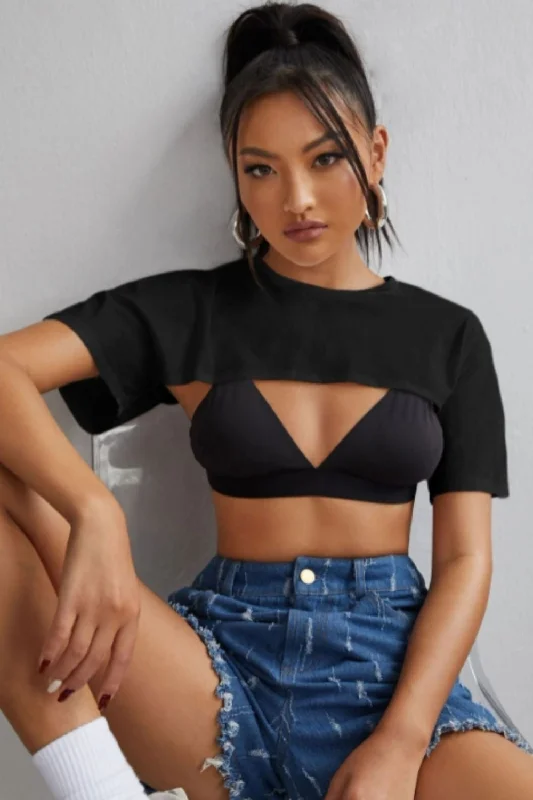 Boxy Super Crop Top Without Bra Solid Color Striped Floral