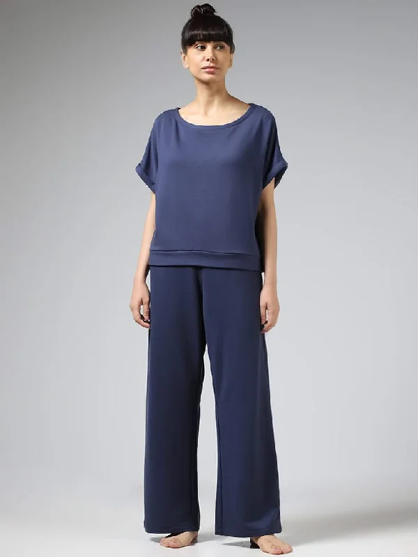 Wunderlove Graphite Blue Supersoft Wide-Leg Supersoft Trousers Trousers luxurious premium
