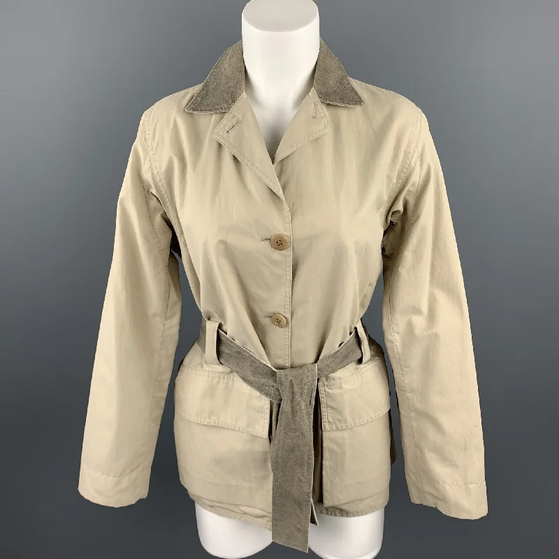 ARMANI COLLEZIONI Size 4 Beige Cotton Blend Belted Coat Kimono Robe Cloak