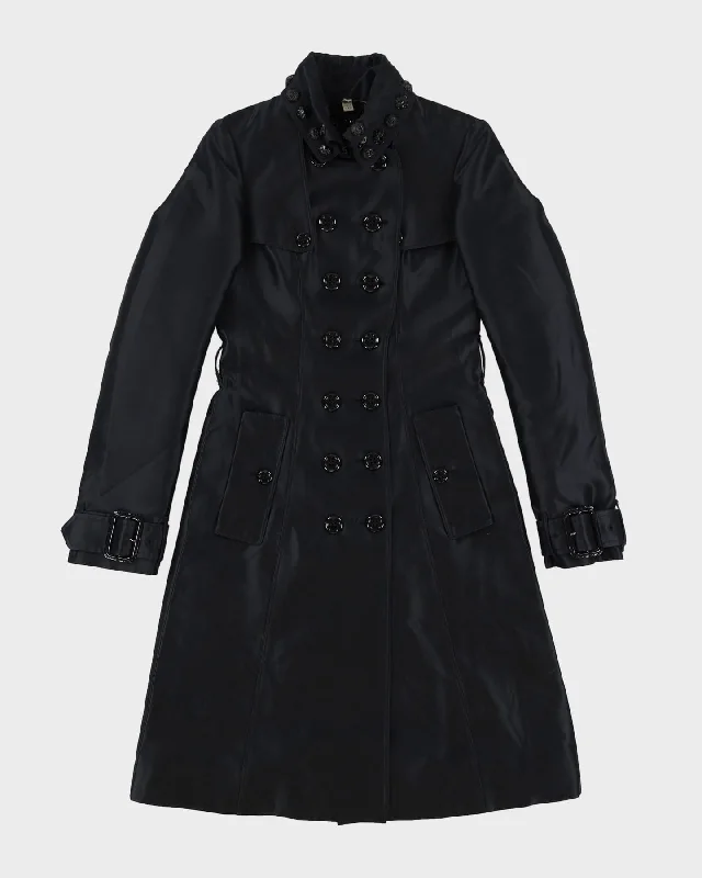Burberry London Black Silk Blend Mac Style Coat - XXS Hooded Caped Scarf