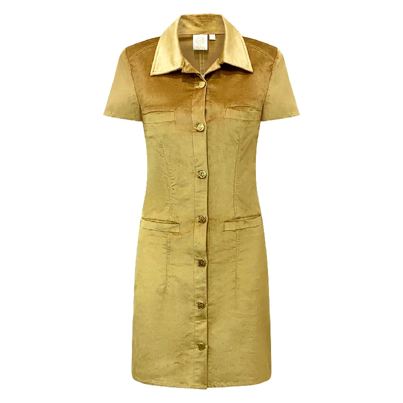 Why Mary "Golden Glow" Gold Coat/Dress Bomber Denim Leather