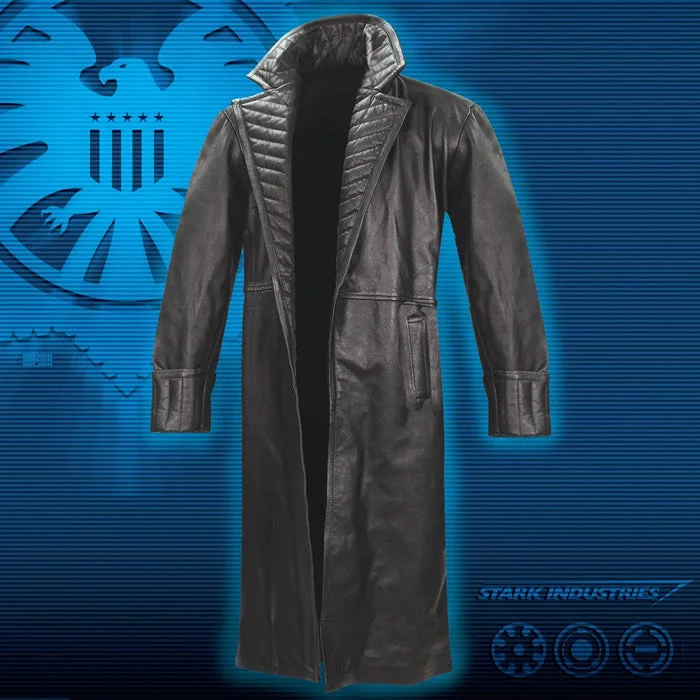 Marvel Avengers: Nick Fury Black Leather Trench Coat - SM/MED Bodycon Sheath Shift