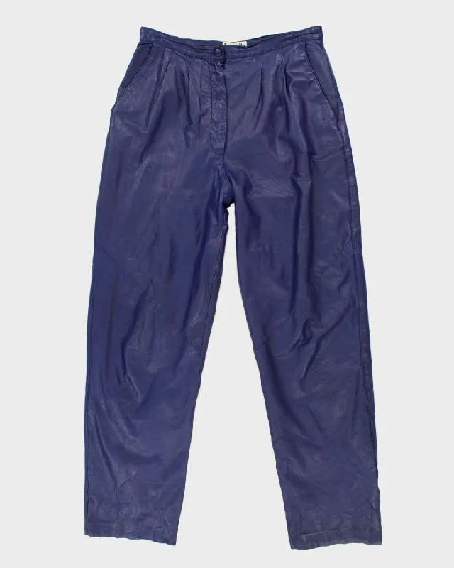 Vintage Woman's Blue Leather Trousers - W32 Trousers Plaid Checkered