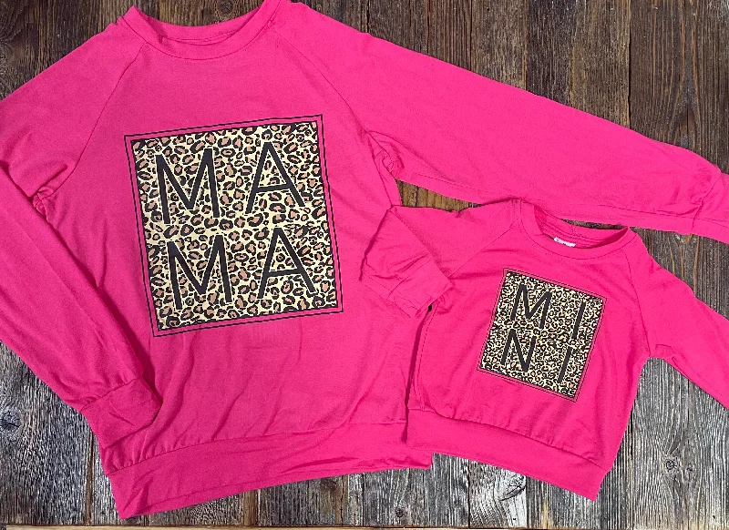Mama + Mini Pink Leopard Pullover Spaghetti Sleeve Top