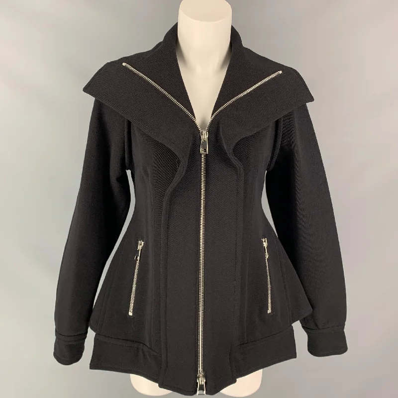 DEREK LAM Size 4 Black Acrylic Blend High Collar Coat Wool Cashmere Tweed