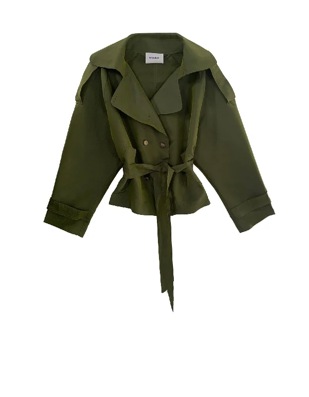 Julia Short Trench Coat- Army Dupioni Cotton Linen Terry