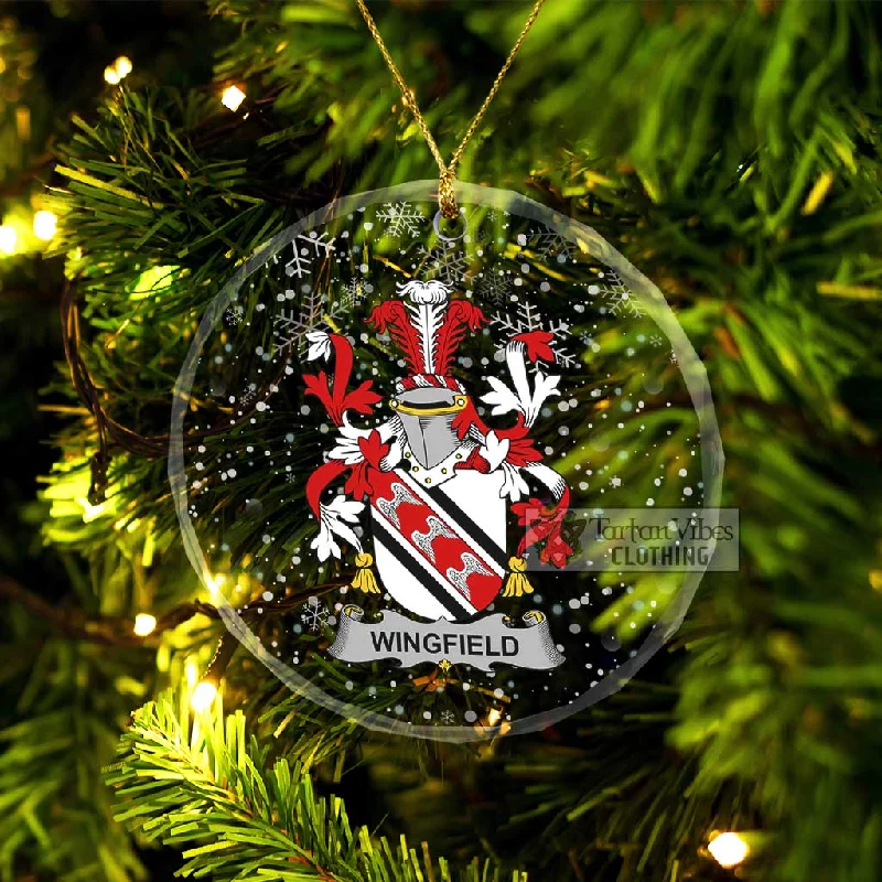 Wingfield Irish Clan Christmas Glass Ornament with Coat of Arms Faux Fur Real Fur Shearling