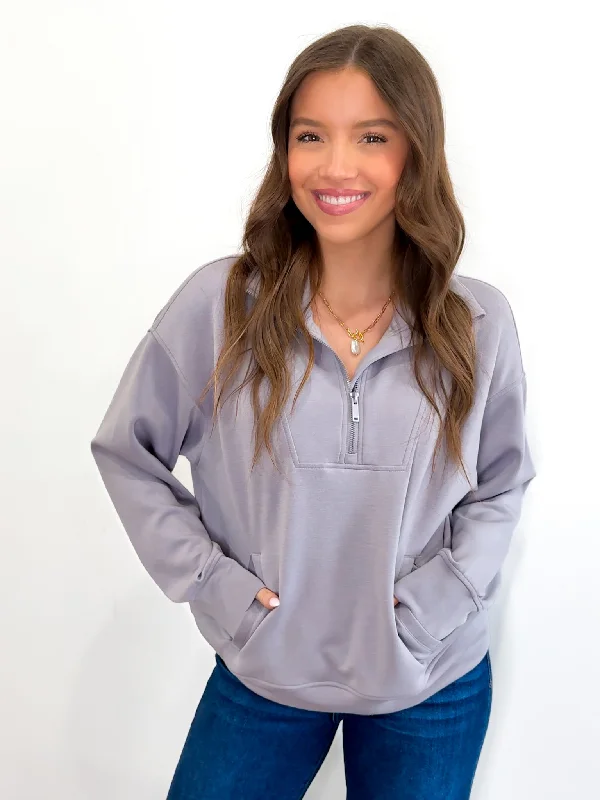 Curvy Her Favorite Pullover - Mystic Grey Spaghetti Sleeve Top