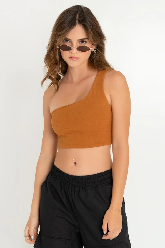 Crop top asimétrico un hombro Seamless Knitted Crochet