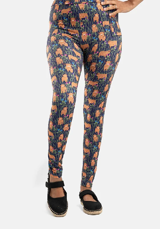 Rene Highland Cow Print Popsy Leggings Stylish Printed Sport Leggings