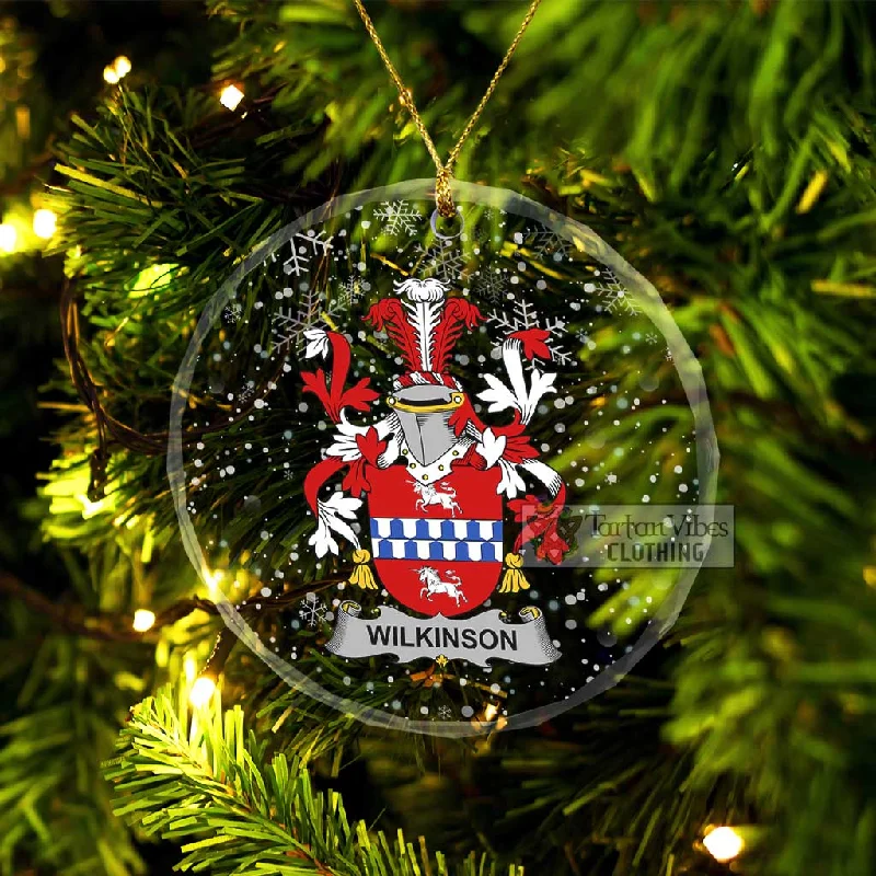 Wilkinson Irish Clan Christmas Glass Ornament with Coat of Arms Jersey Tulle Batik