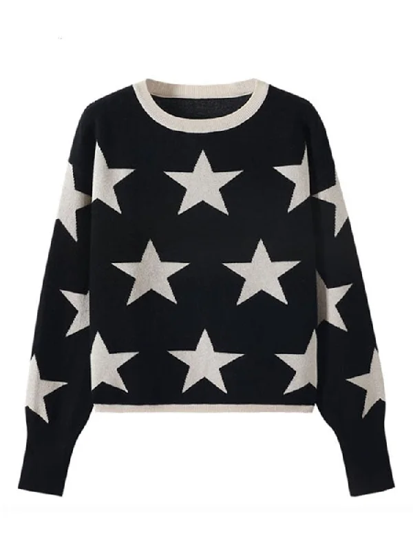 Super Star Pullover Knitted Sweaters Shirred Sleeve Feminine