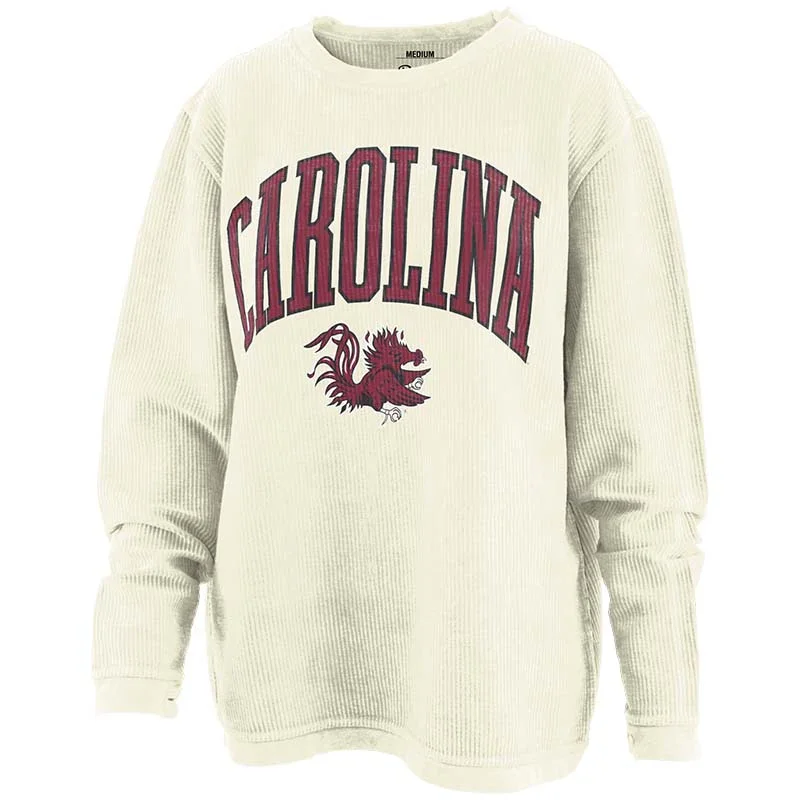 SC Gamecocks Comfy Cord Pullover- Cream Wrist Length Sleeve