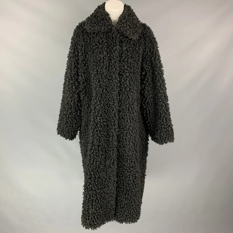 STAND STUDIO Size XL Black Textured Faux Fur Coat Square Neck One-Shoulder Off-the-Shoulder STAND STUDIO Size XL Black Textured Faux Fur Coat Square Neck One-Shoulder Off-the-Shoulder